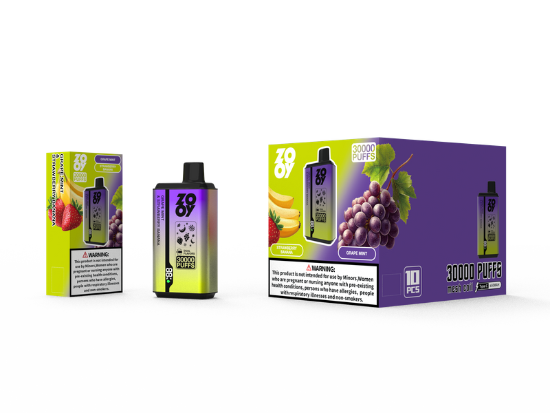 ZOOY twins 30000 2 w 1 jednorazowy Vape Puff 120K podw&oacute;jny smak magazyn UE-winogrono-mięta i truskawka-banan