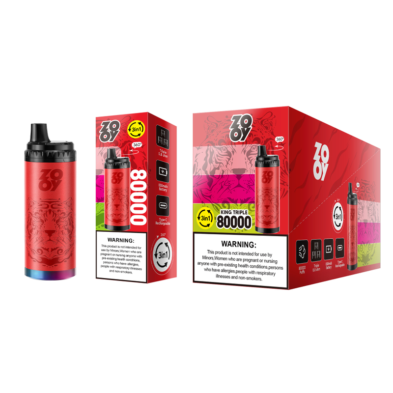 2025 Nowy projekt Magazyn UE Zooy KING 80000 puff Trzy w jednym 3 w 1 jednorazowy Vape Trzy smaki-Arbuz lodowy i wiśniowa cola i truskawkowy kiwi