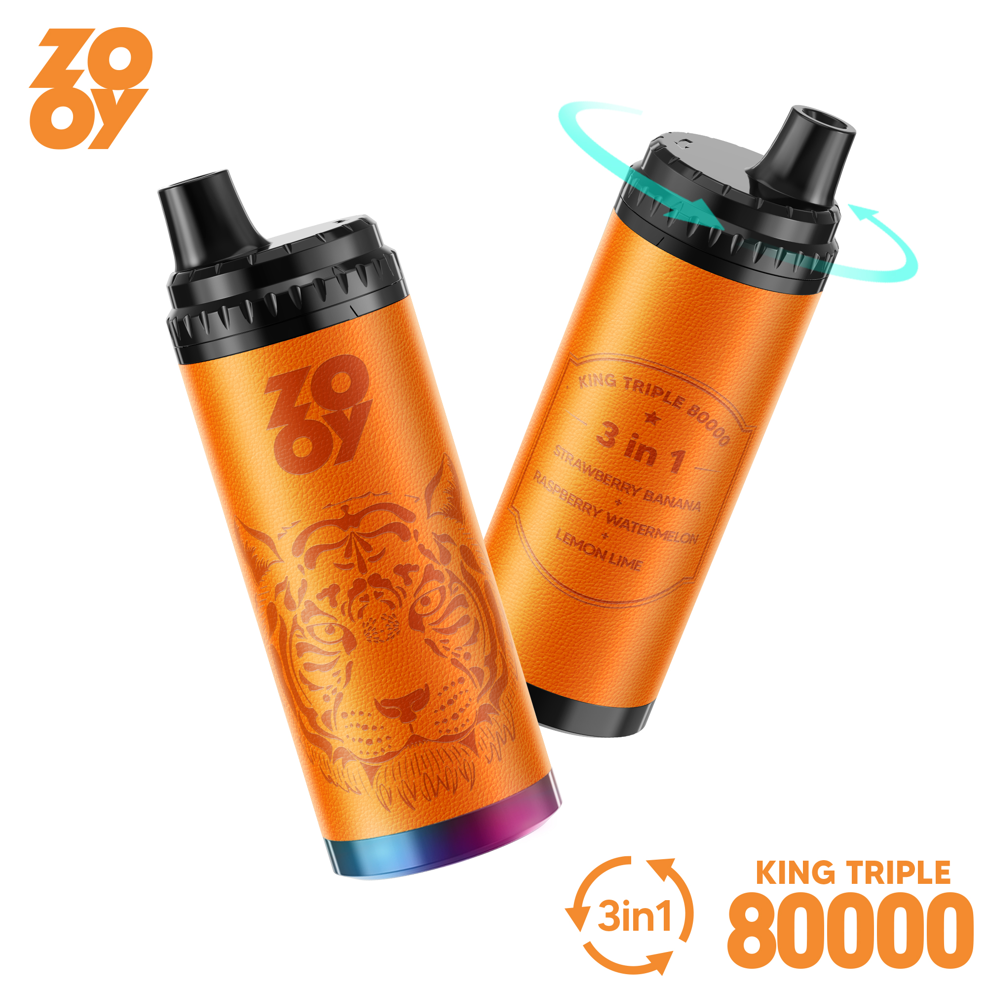 2025 Nowy projekt Magazyn UE Zooy KING 80000 puff Trzy w jednym 3 w 1 jednorazowy Vape Trzy smaki-Arbuz lodowy i wiśniowa cola i truskawkowy kiwi